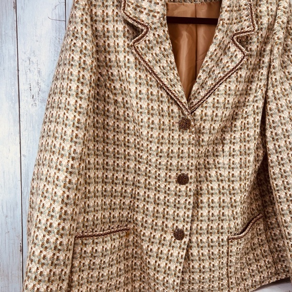 Vintage Alfred Dunner Blazer Tweed Women's 14 Tan Brown With Front Pockets - Picture 8 of 12